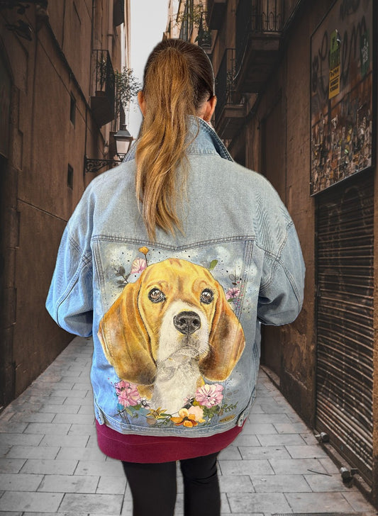 Cazadora vaquera pintada a mano 2 mascotas