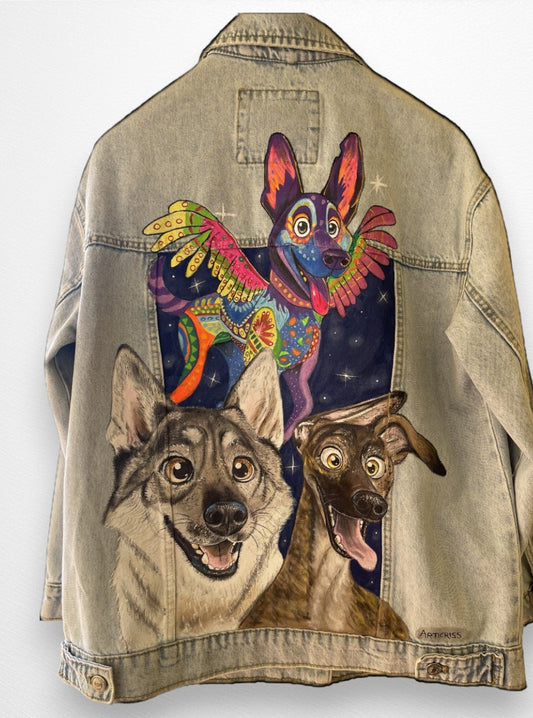 Cazadora vaquera 3 mascotas estilo animación